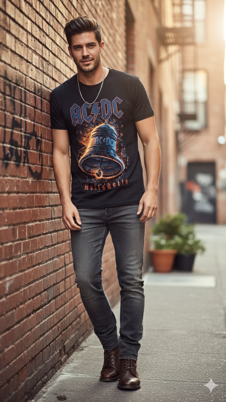 Leggendaria band hard rock AC/DC, con un design specifico riferito alla canzone "Hells Bells":