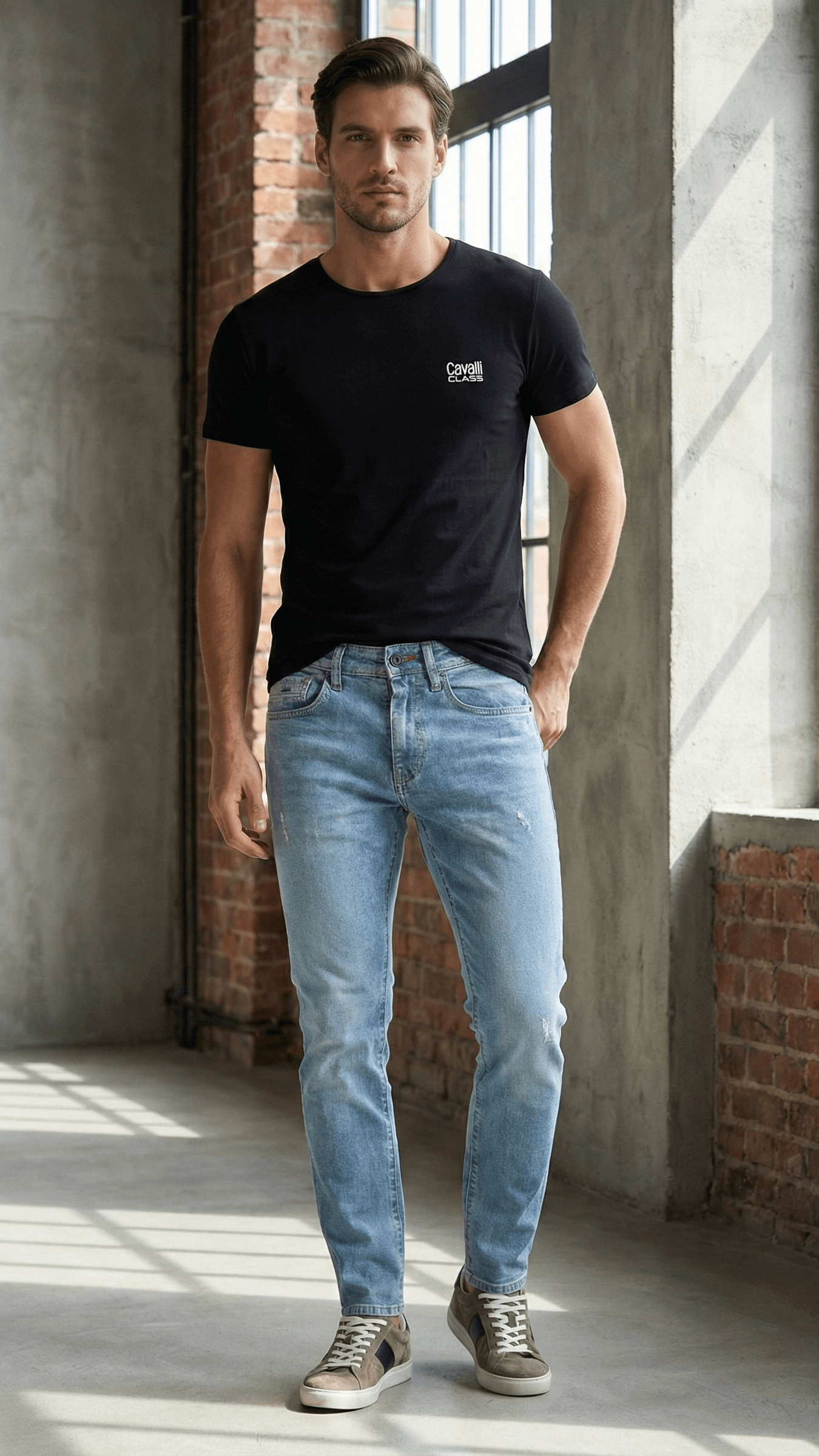 T-shirt Cavalli Class Essential - Nero Profondo con Logo a Contrasto
