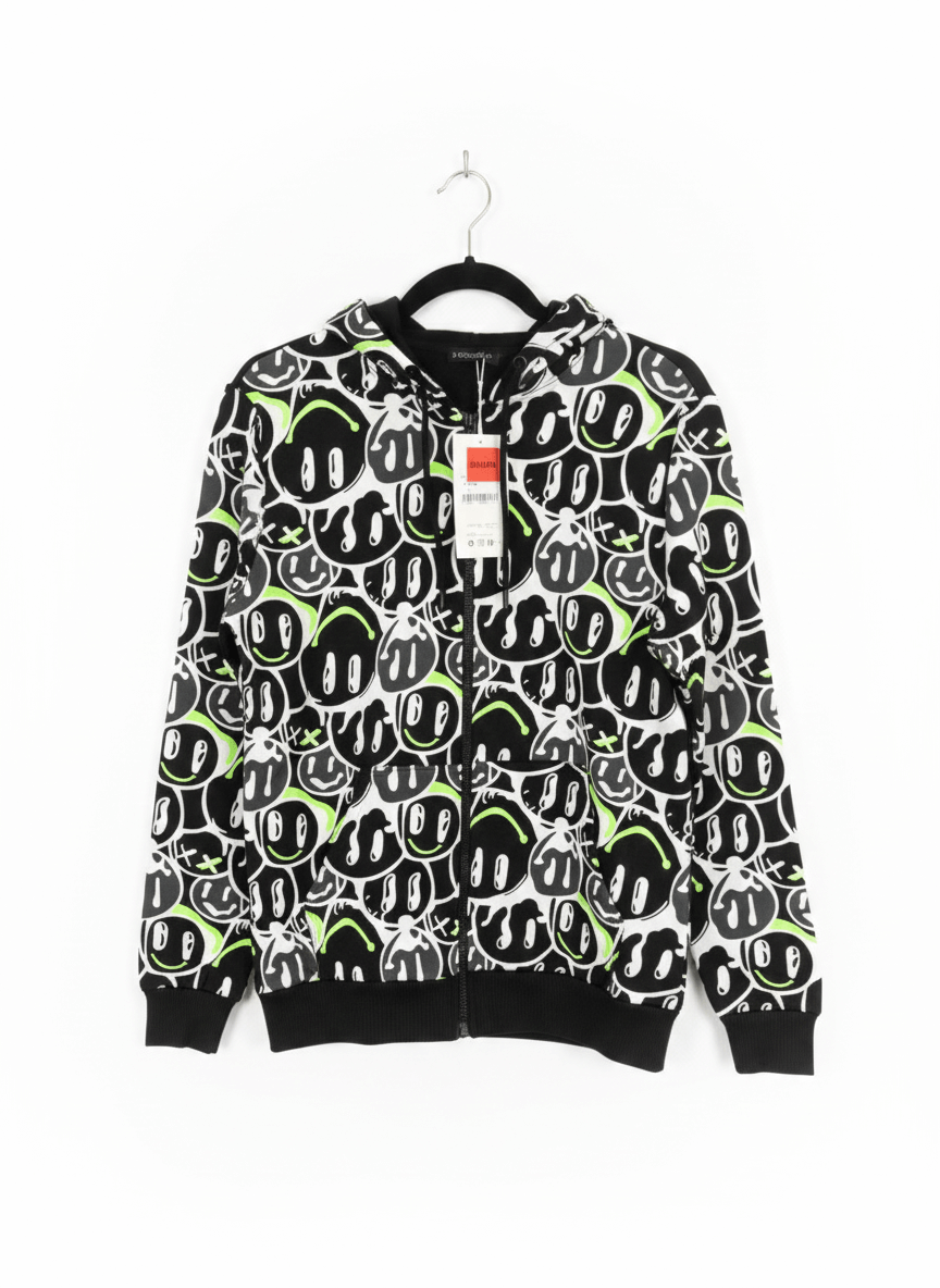 Felpa uomo Full Zip con Stampa "Melting Smiles"