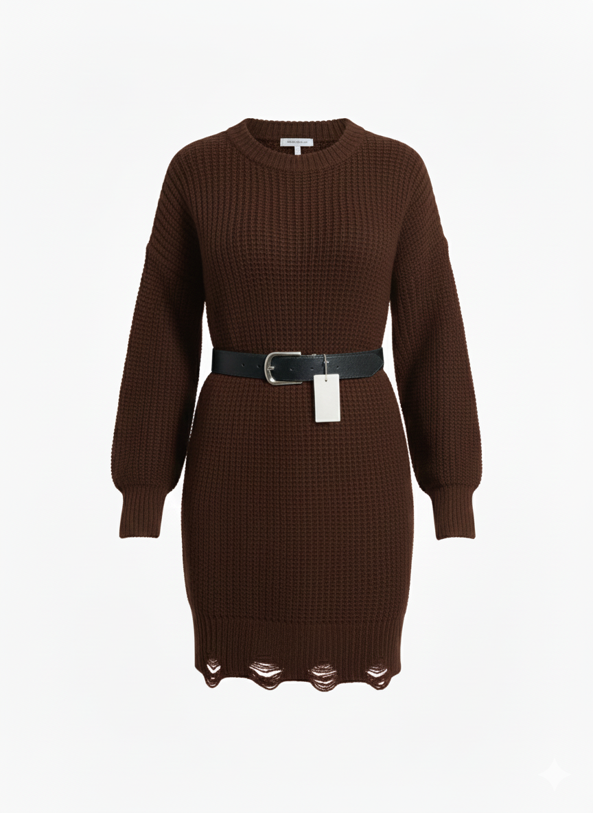 Abito corto Estee Brown in maglia (sweater dress) di colore nero, caratterizzato da uno stile casual ma con dettagli "grunge".