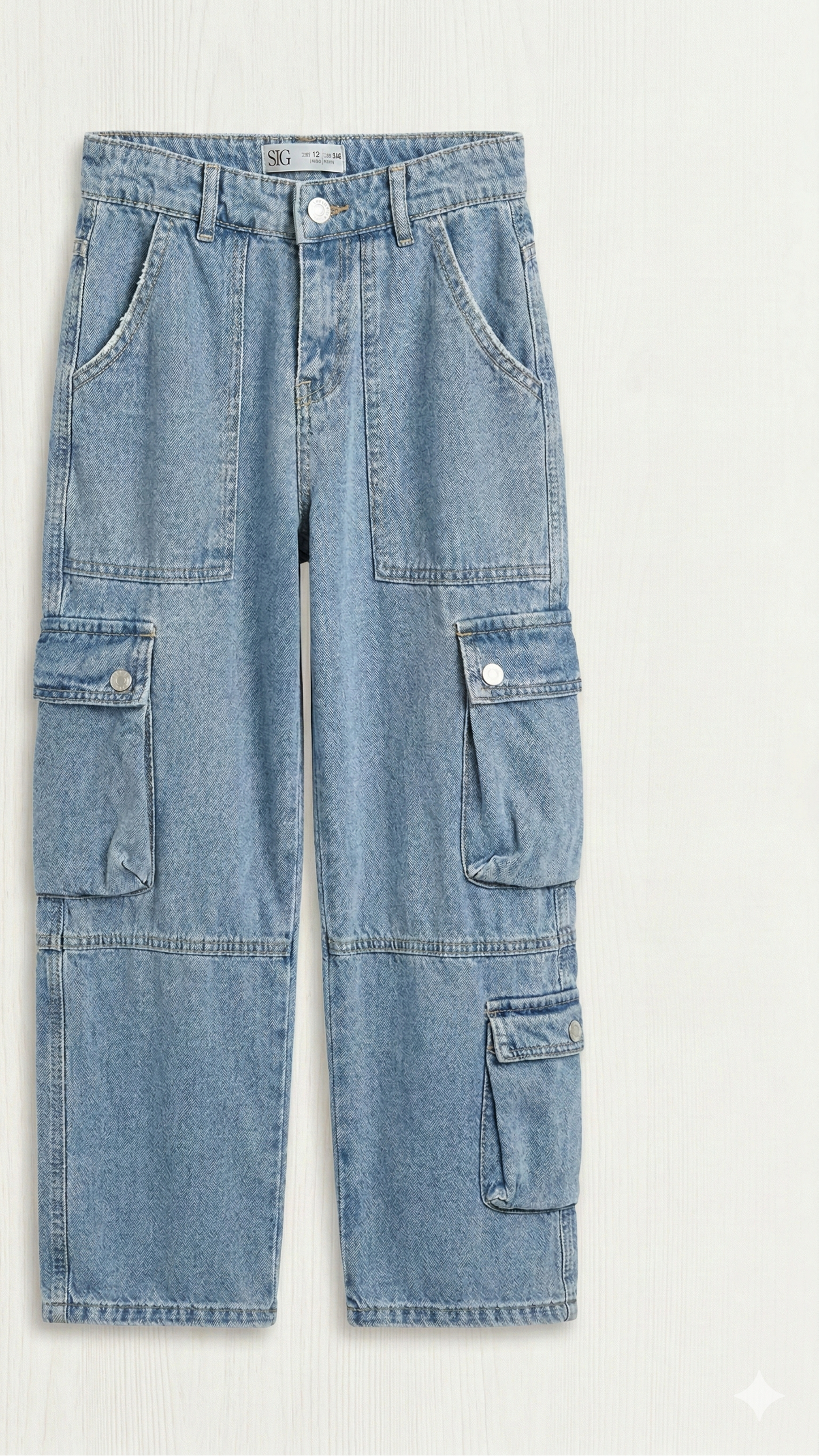 Jeans Cargo Wide Bambino-Leg Denim Lavaggio Medio SIG