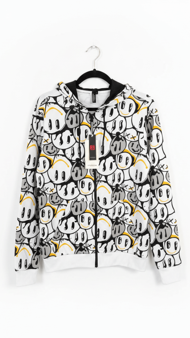 Felpa uomo Full Zip con Stampa "Melting Smiles"