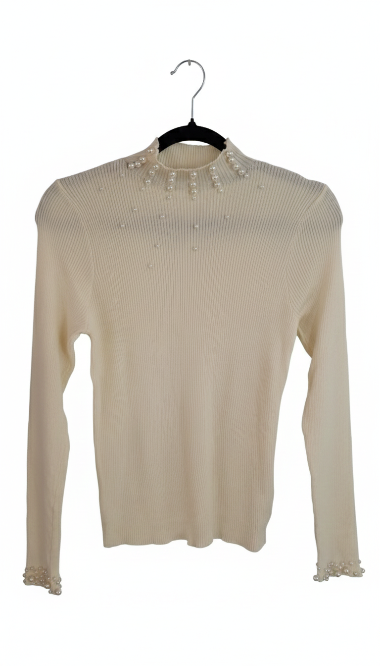 MAGLIA DONNA CON PERLE COLLO ALTO
