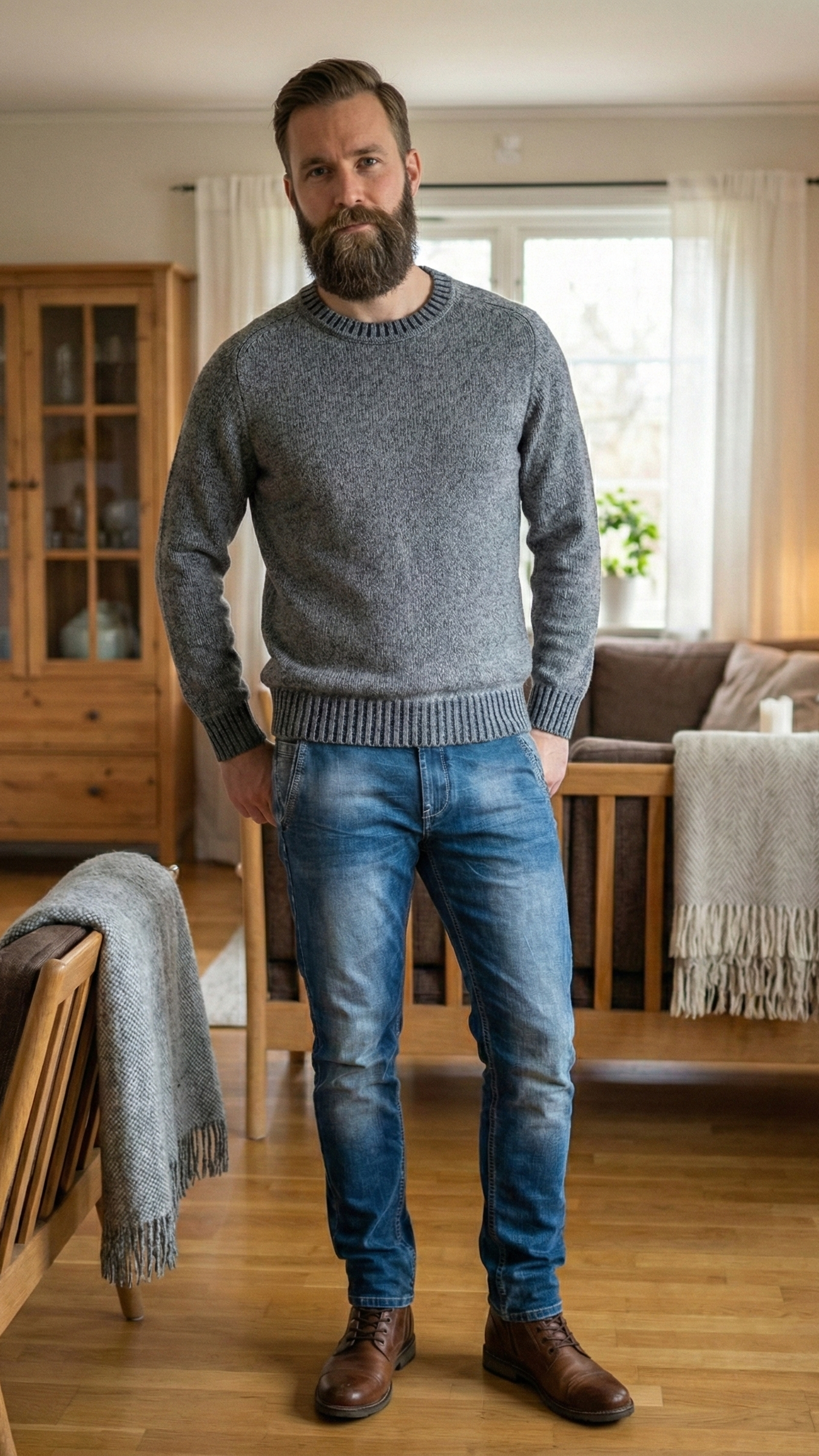 Maglia Girocollo Regular Fit con Dettagli a Costine