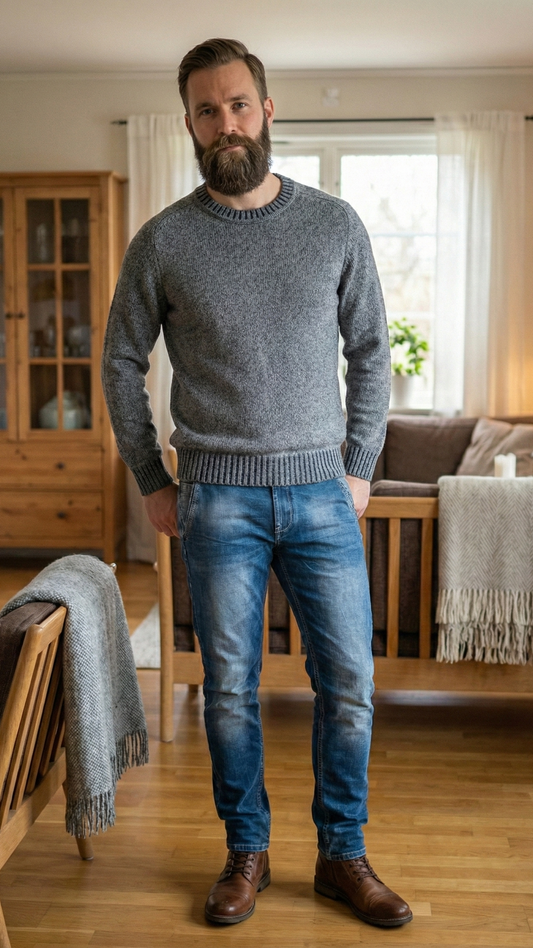 Maglia Girocollo Regular Fit con Dettagli a Costine