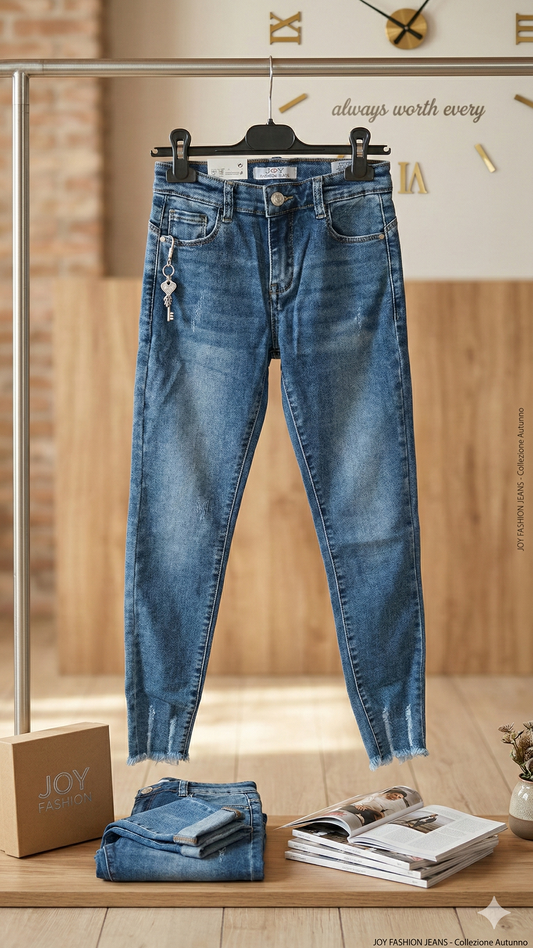 Jeans Slim Fit Joy Fashion – Lavaggio Blue Denim con Orlo Frastagliato