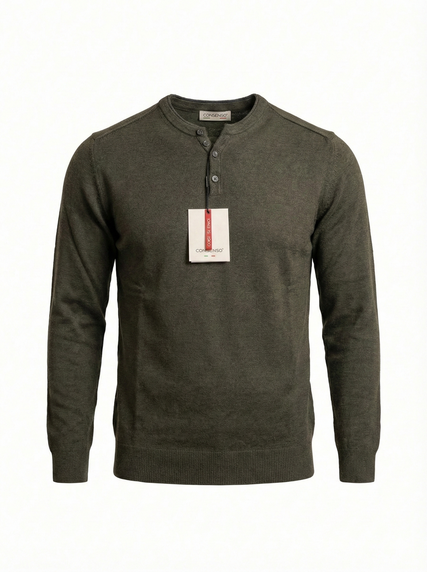 Maglia Uomo "Consenso" Modello Serafino in Misto Lana - Verde Oliva