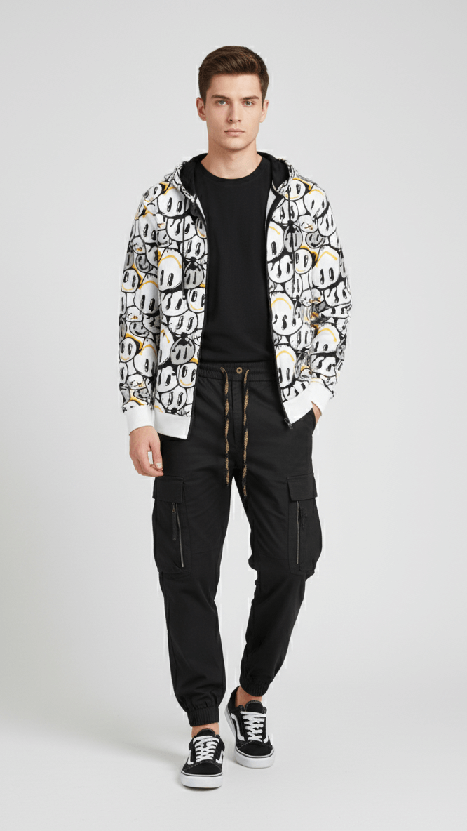 Felpa uomo Full Zip con Stampa "Melting Smiles"