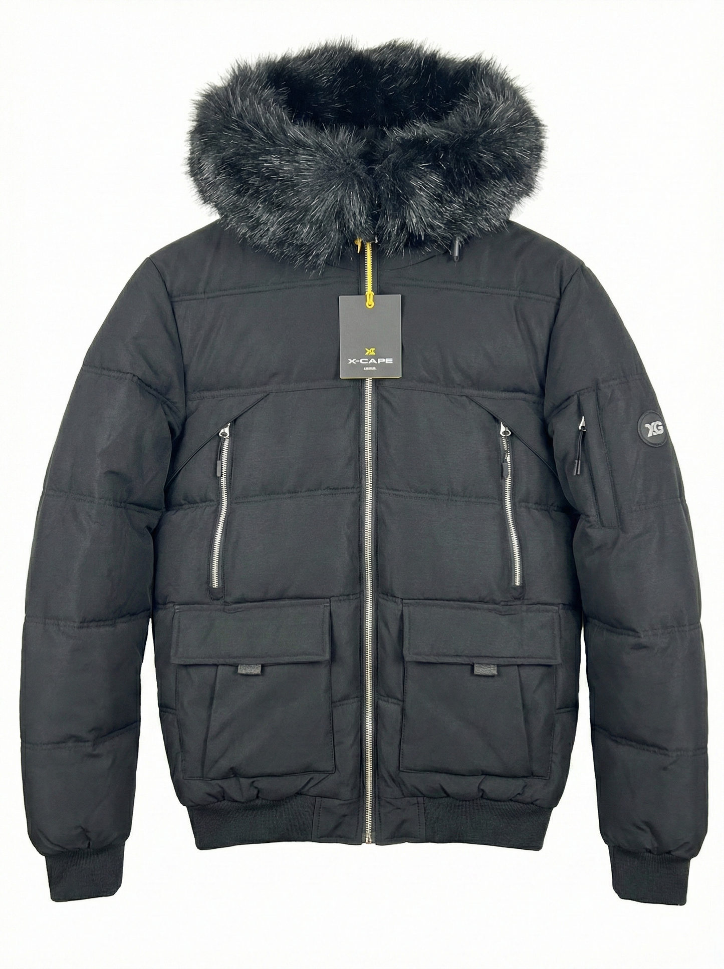 Bomber Invernale X-Cape Nero con Cappuccio e Ecopelliccia