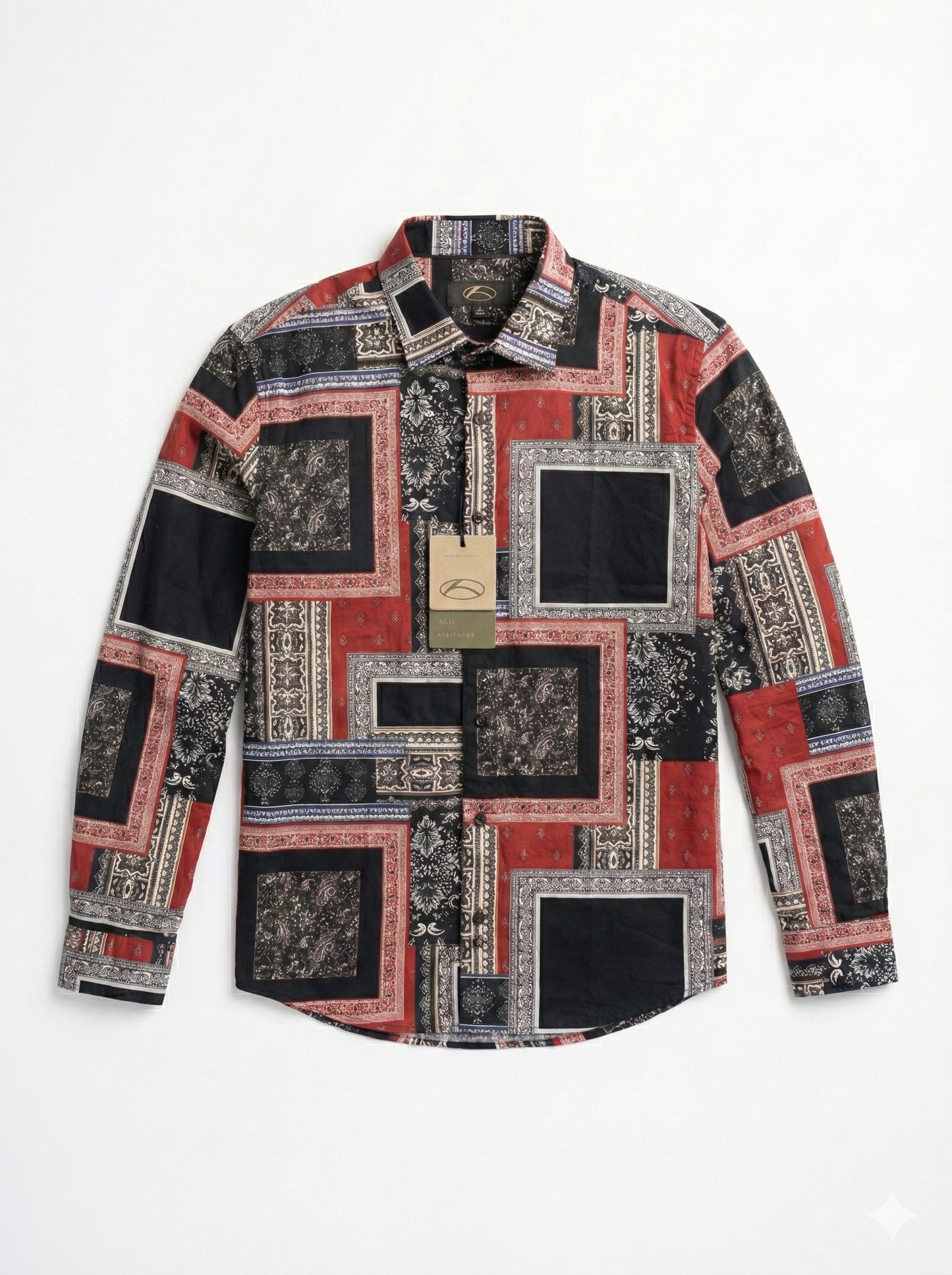 Camicia Uomo ALYVE a Maniche Lunghe con Stampa Patchwork Stile Bandana - Rosso/Nero