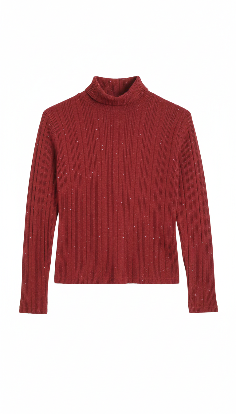 Lupetto a Costine Bordeaux con Micro-Paillettes