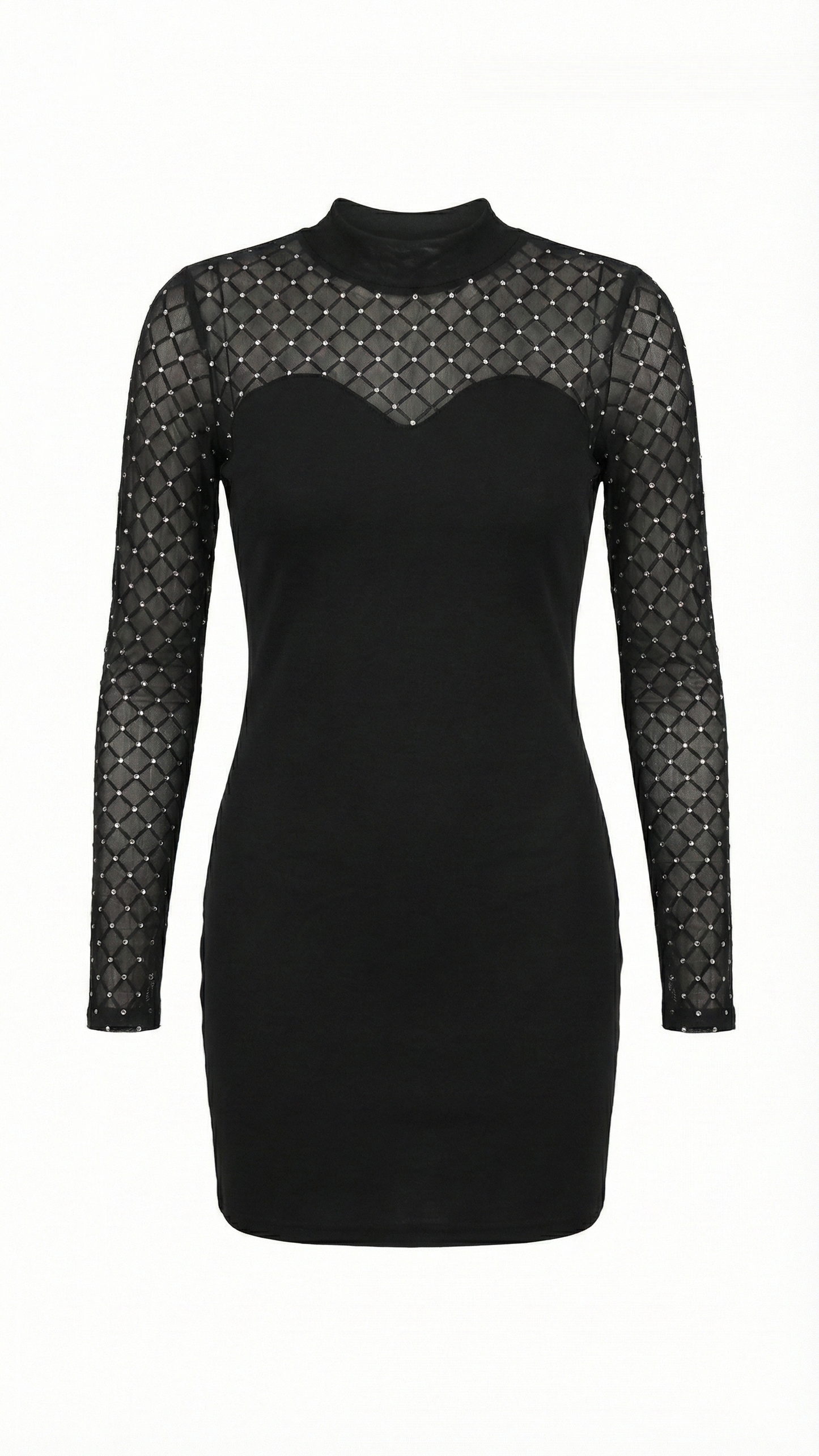 Tubino Nero "Night Chic" con Maniche in Tulle e Glitter