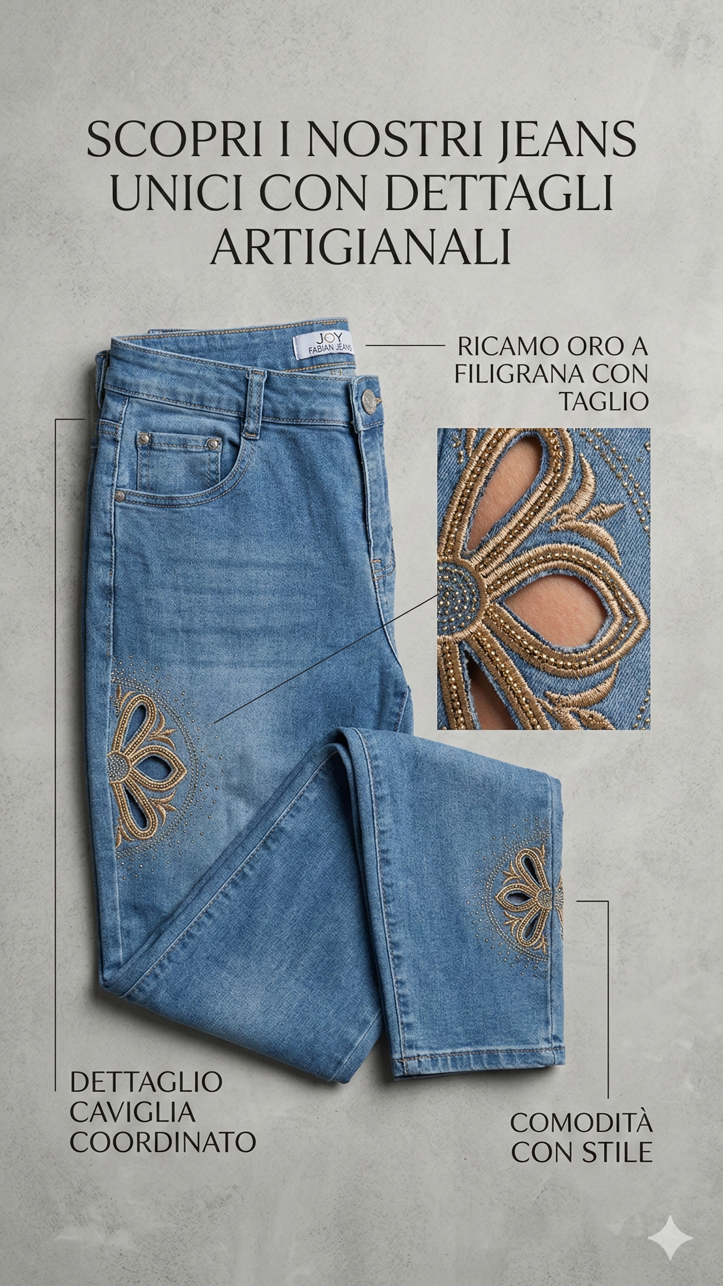 Jeans Slim Fit con Ricami Artigianali e Dettagli Cut-Out