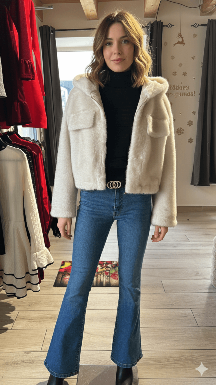 Giubbino in Eco-Pelliccia con Tasche Frontali