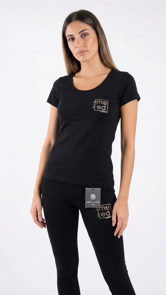 Leggings Neri Meed Milano con Logo Dettaglio Animalier