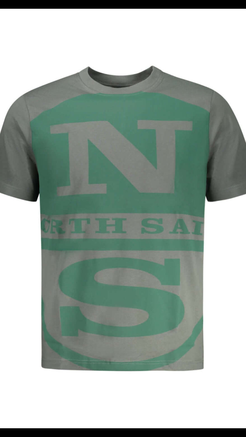 T-shirt North Sails Grigia con Maxi Logo Grafico Verde