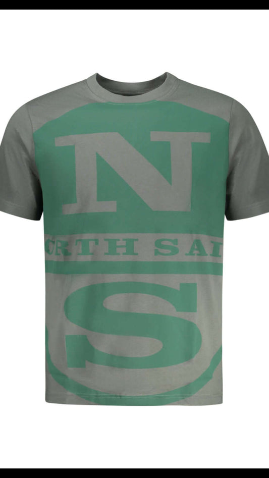 T-shirt North Sails Grigia con Maxi Logo Grafico Verde