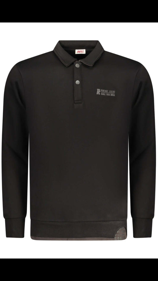 Polo a Manica Lunga Rifle - Modello "Vintage Legend" in Cotone Nero