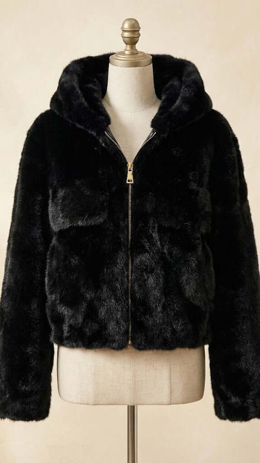 Giubbino in Eco-Pelliccia con Tasche Frontali